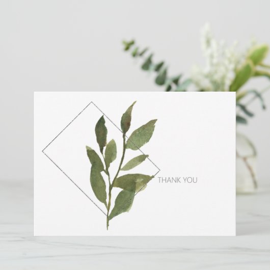 Eenvoudige Foliage White en Silver Funeral Dank u Bedankkaart (Staand voorkant)