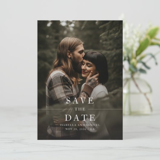 Eenvoudige Forest Boho Fotobruiloft Bewaar de datu Kaart (Staand voorkant)