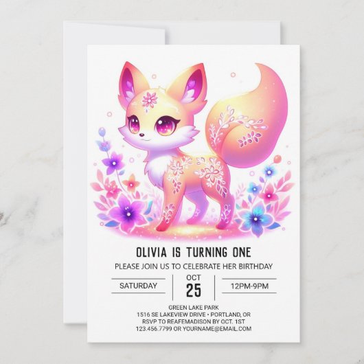 Eenvoudige Forest Fox Pastel 1e verjaardag Kaart (Voorkant)