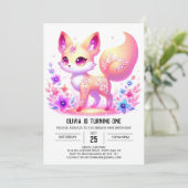 Eenvoudige Forest Fox Pastel 1e verjaardag Kaart (Staand voorkant)