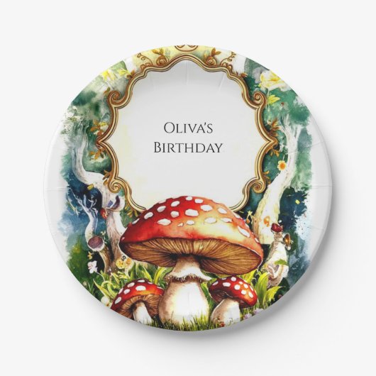 Eenvoudige Forest Mushroom Verjaardag Papieren Bordje (Voorkant)