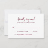 Eenvoudige Formele Bourgogne Elegante Bruiloft RSVP Kaartje (Voorkant)