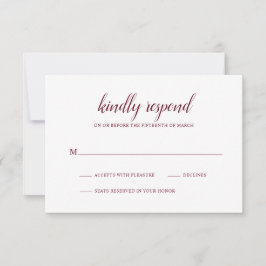 Eenvoudige Formele Bourgogne Elegante Bruiloft RSVP Kaartje