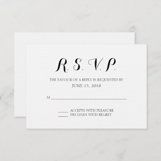 Eenvoudige formele bruiloft RSVP Kaart (Voorkant / Achterkant)
