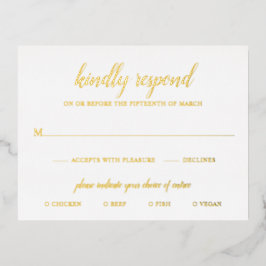 Eenvoudige formele Elegant Gold Foil Wedding RSVP- Folie Uitnodiging Briefkaart