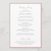 Eenvoudige formele elegante roze Roos bruiloft Programmakaart (Achterkant)