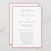 Eenvoudige formele elegante roze Roos bruiloft Programmakaart (Voorkant / Achterkant)