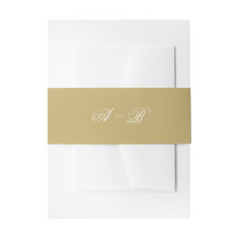 Eenvoudige formele Goud & Wit Monogram Script Wedd Uitnodigingen Wikkel