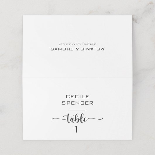 Eenvoudige formele kalligrafie-bruiloft plaatskaartje (Buitenkant ongevouwen)