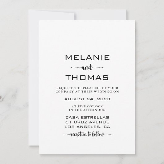 Eenvoudige formele kalligrafie-script bruiloft Inv Kaart (Voorkant)