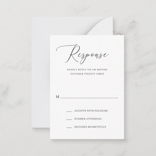 Eenvoudige formele legant Wedding Mini RSVP-kaart Notitiekaartje (Voorkant)