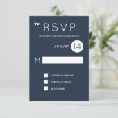 Eenvoudige formele marineblauw en witte bruiloft r kaart (Staand voorkant)