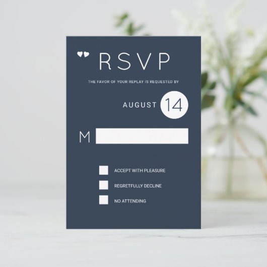 Eenvoudige formele marineblauw en witte bruiloft r kaart (Staand voorkant)