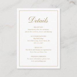 Eenvoudige formele traditionele legante gouden bru informatiekaartje