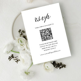 Eenvoudige Formele Witte & Zwarte Huwelijks QR Cod RSVP Kaartje