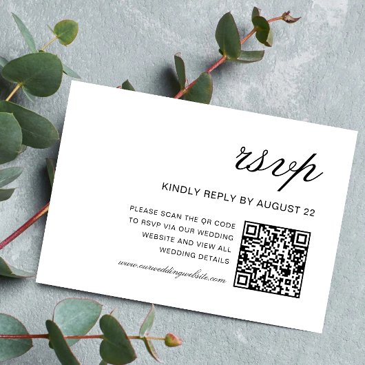 Eenvoudige Formele Witte & Zwarte Trouw QR Code RSVP Kaartje