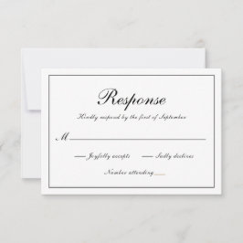 Eenvoudige formele zwart-wit elegante bruiloft RSVP kaartje