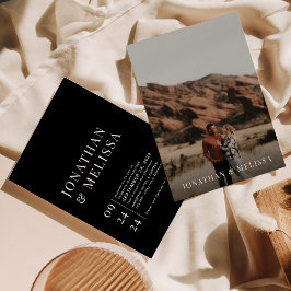 Eenvoudige formele zwarte typografie foto bruiloft kaart