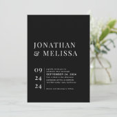 Eenvoudige formele zwarte typografie foto bruiloft kaart (Staand voorkant)