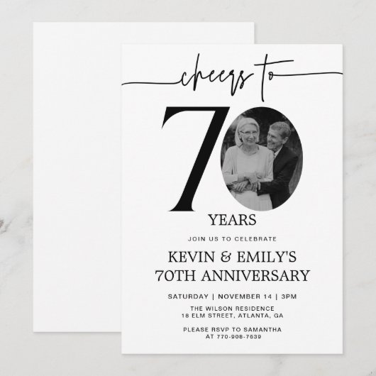 Eenvoudige foto 70e Jubileum uitnodiging (Voorkant / Achterkant)
