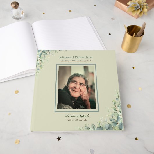 Eenvoudige foto aangepaste herdenkingsherinnering gastenboek (Voorkant open)