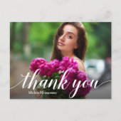 Eenvoudige foto afstudeer witte script bedankt briefkaart (Voorkant)