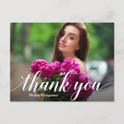 Eenvoudige foto afstudeer witte script bedankt briefkaart (Voorkant)