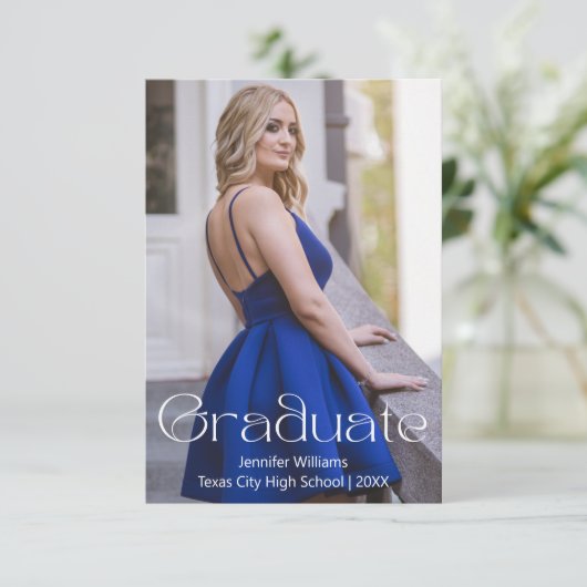 Eenvoudige foto afstudeerfeest QR code RSVP Kaart (Staand voorkant)