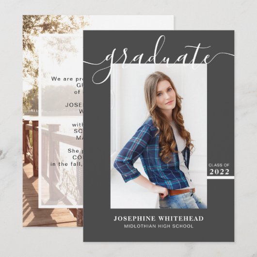 Eenvoudige foto Afstuderen 2022 donkergrijs Aankondiging (Voorkant / Achterkant)