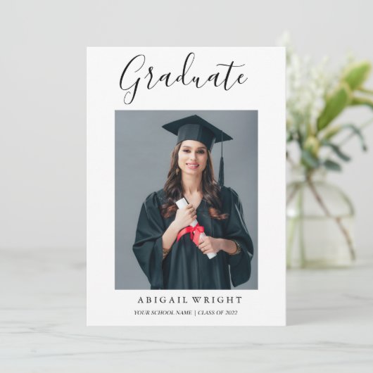 Eenvoudige foto Afstuderen Afstuderen aankondiging (Staand voorkant)