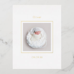 Eenvoudige Foto Baby Boy Birth Notice Folie Uitnodiging Briefkaart