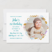 Eenvoudige foto Baby First Birthday Colorful Kaart (Voorkant)