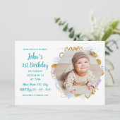 Eenvoudige foto Baby First Birthday Colorful Kaart (Staand voorkant)
