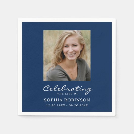 Eenvoudige foto begrafenis blauw servet (Voorkant)
