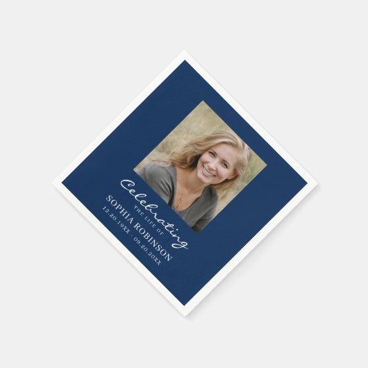 Eenvoudige foto begrafenis blauw servet (Hoek)