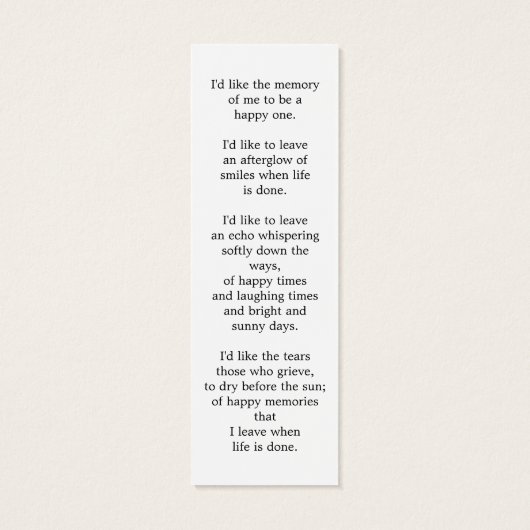 Eenvoudige foto begrafenis gedenkteken Bladwijzer Mini Visitekaartjes (Achterkant)