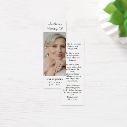 Eenvoudige foto begrafenis gedenkteken Bladwijzer Mini Visitekaartjes (Bureau)