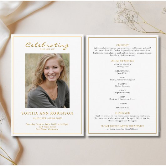 Eenvoudige foto begrafenis herdenking Orde van Ser Programmakaart