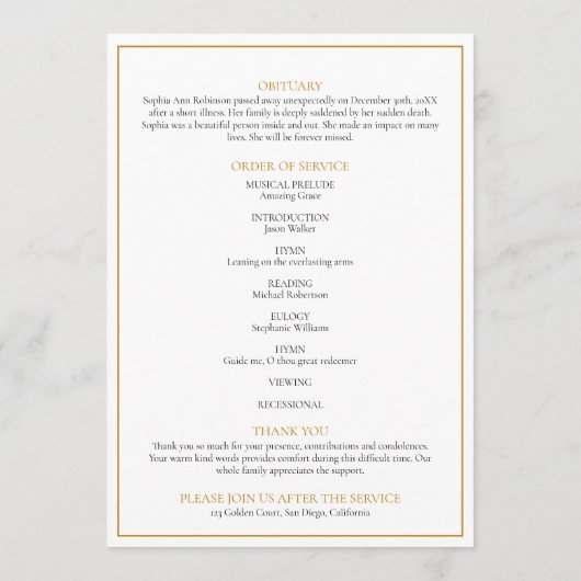 Eenvoudige foto begrafenis herdenking Orde van Ser Programmakaart (Achterkant)