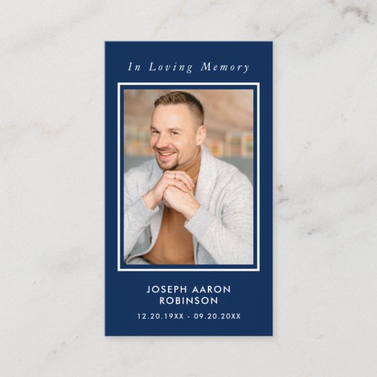 Eenvoudige Foto Begrafenis Memorial Blue Prayer Ka Visitekaartje (Voorkant)