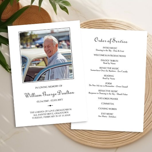 Eenvoudige foto begrafenis orde van dienst program kaart