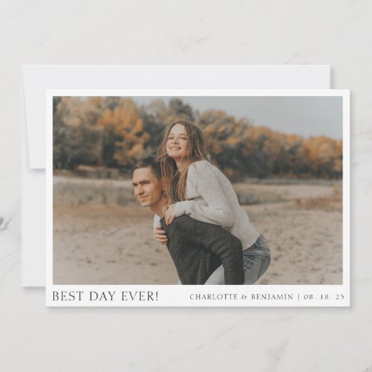 Eenvoudige foto Beste dag van het huwelijk Bedankkaart (Voorkant)