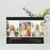 Eenvoudige foto Black Gold Graduparty Kaart (Staand voorkant)
