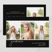 Eenvoudige foto Black Gold Graduparty Kaart (Voorkant / Achterkant)