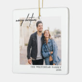 Eenvoudige foto Black Merry-kerstwit Keramisch Ornament (Links)