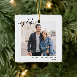 Eenvoudige foto Black Merry White Keramisch Ornament