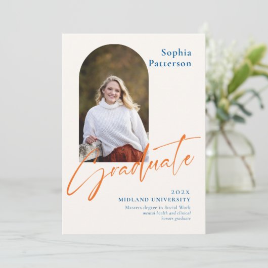 Eenvoudige foto Blauw & Sinaasappel Aankondiging (Staand voorkant)