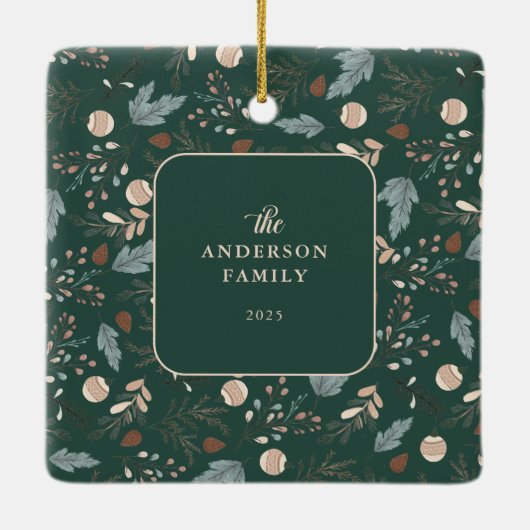 Eenvoudige Foto Boho Winter Greenery Kerstmis Keramisch Ornament (Achterkant)