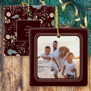 Eenvoudige Foto Boho Wintergroen Kerstmis Keramisch Ornament