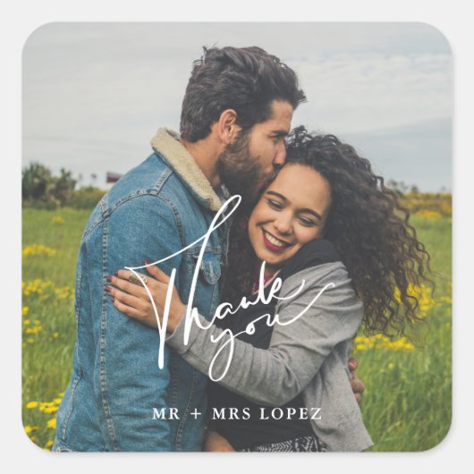 Eenvoudige foto bruiloft dank u gunst Stickers (Voorkant)